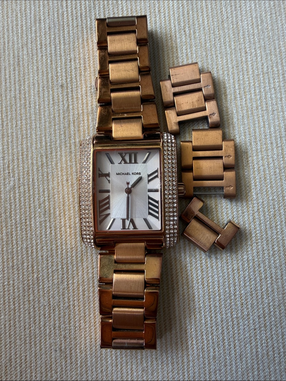 Michael Kors Rose Gold Tone Ladies Bracelet Watch with Crystal Bezel